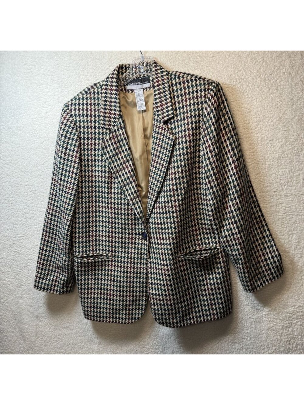 Vintage Radcliffe Sag Harbor Women Houndstooth Blazer Jacket Size 14 Wool Blend